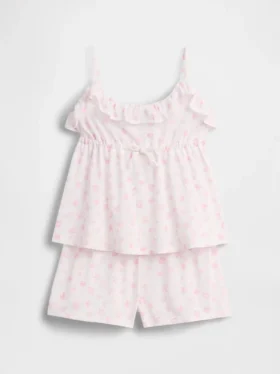 Pyjamas-set för barn i återvunnet material med volangtop och shorts