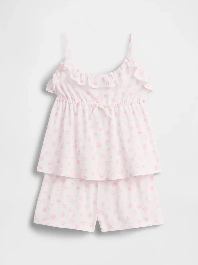Pyjamas-set för barn i återvunnet material med volangtop och shorts