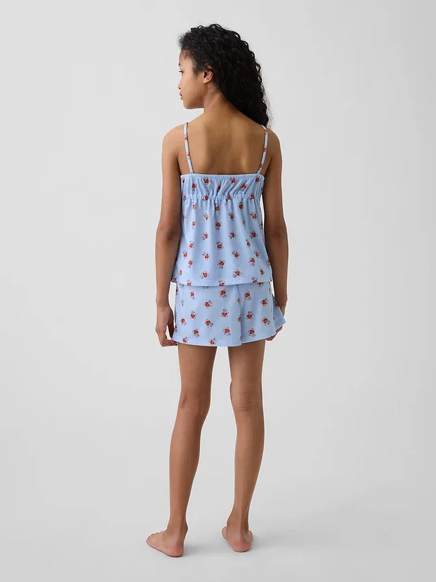 Pyjamas-set för barn i återvunnet material med volangtop och shorts