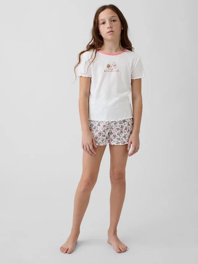 Pyjamas-set för barn med Winnie the Pooh i återvunnen ribbstickning i Shorts