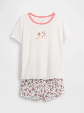 Pyjamas-set för barn med Winnie the Pooh i återvunnen ribbstickning i Shorts