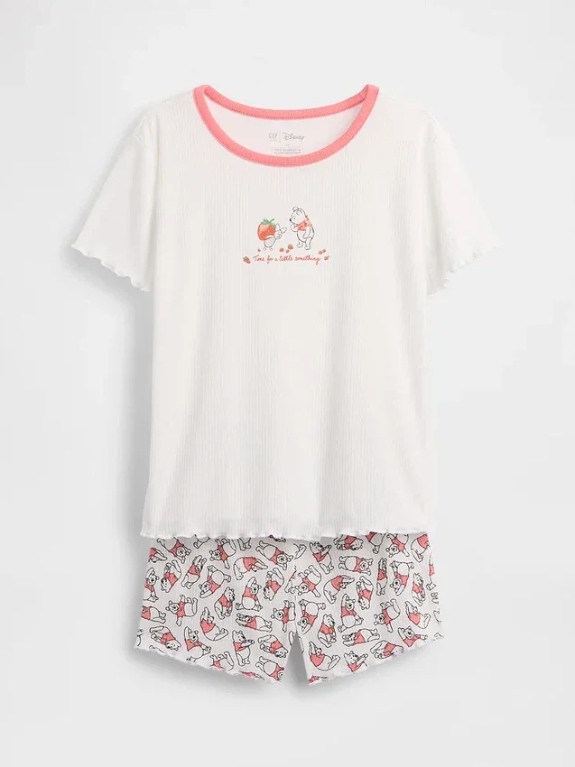 Pyjamas-set för barn med Winnie the Pooh i återvunnen ribbstickning i Shorts