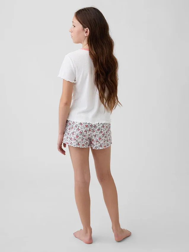 Pyjamas-set för barn med Winnie the Pooh i återvunnen ribbstickning i Shorts