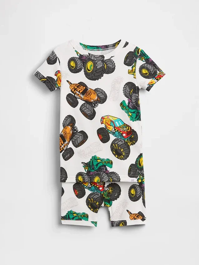 Pyjamas-set för barn och spädbarn i ekologisk borstad bomull med Hot Wheels-motiv