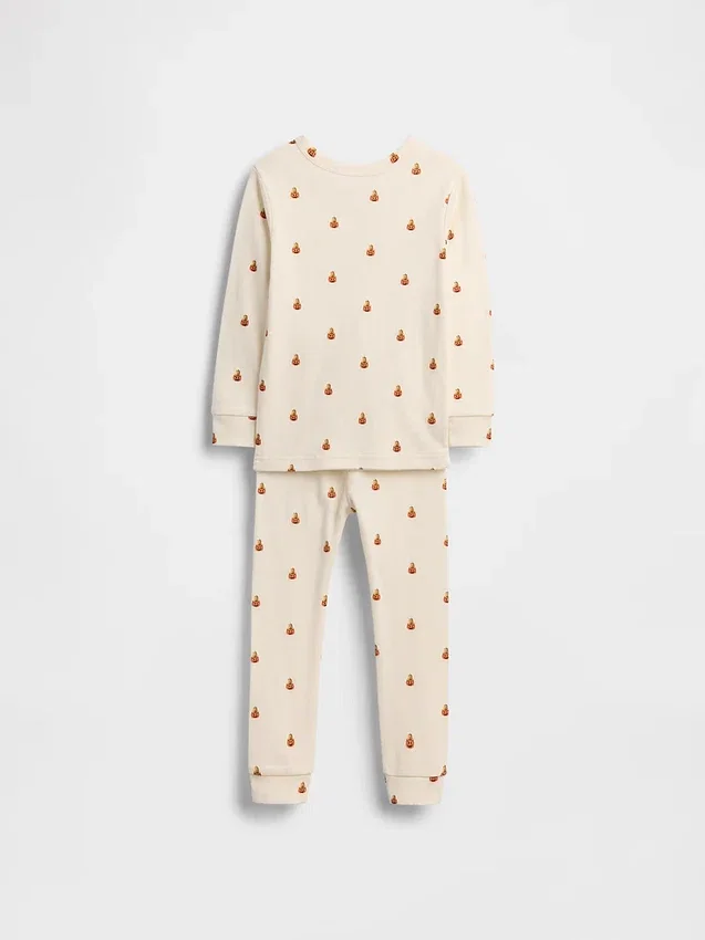 Pyjamas-set för barn och spädbarn i ekologisk borstad bomull med Pumpkin Bear-motiv