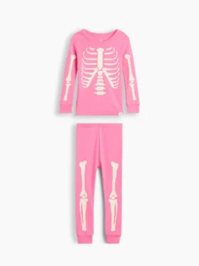 Pyjamas-set i ekologisk borstad bomull för Baby & Småbarn med skelettmotiv som lyser i mörkret