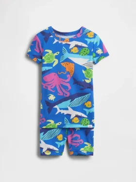Pyjamas-set i ekologisk borstad bomull med havsdjur för Baby & Småbarn