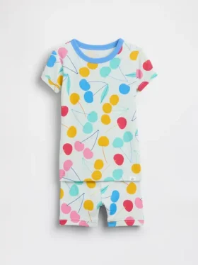 Pyjamas-set i ekologisk borstad bomull med körsbärsmönster för Baby & Småbarn