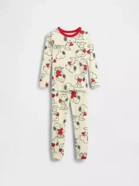 Pyjamas-set i ekologisk borstad bomull med Snoopy-motiv för Baby & Småbarn