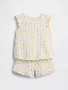 Pyjamas-set med korta shorts och volanger i återvunnet tyg med fruktmotiv för Baby & Småbarn