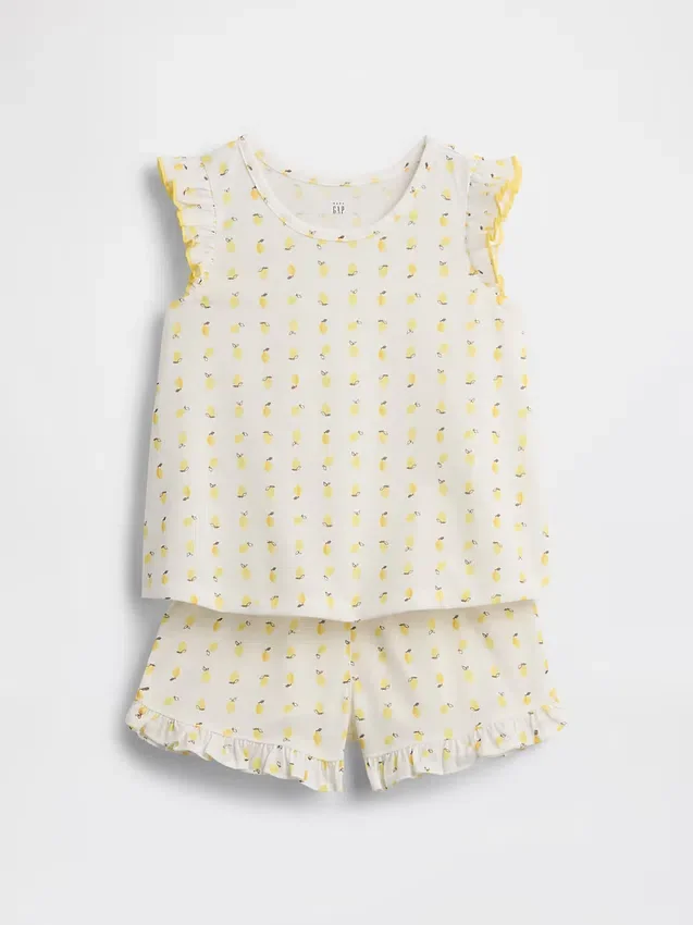 Pyjamas-set med korta shorts och volanger i återvunnet tyg med fruktmotiv för Baby & Småbarn