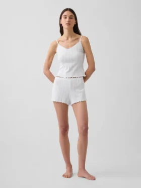 Pyjamas-Shorts i pointelle med vågig fåll