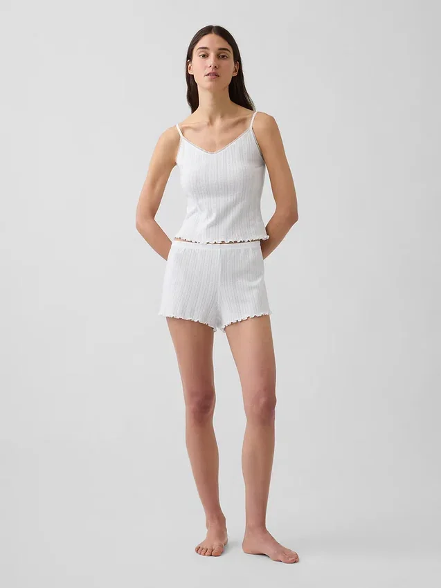 Pyjamas-Shorts i pointelle med vågig fåll
