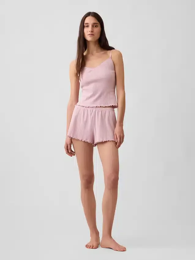 Pyjamas-Shorts i pointelle med vågig fåll