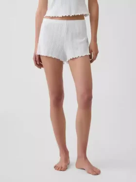 Pyjamas-Shorts i pointelle med vågig fåll