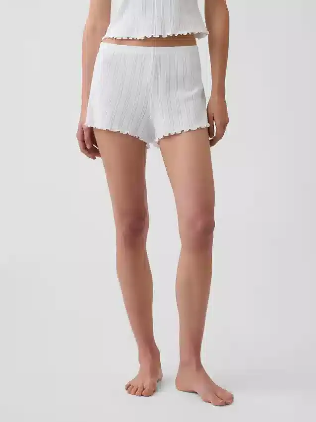 Pyjamas-Shorts i pointelle med vågig fåll