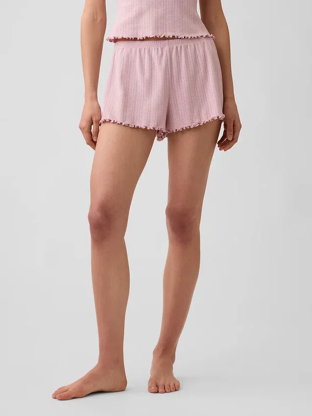 Pyjamas-Shorts i pointelle med vågig fåll