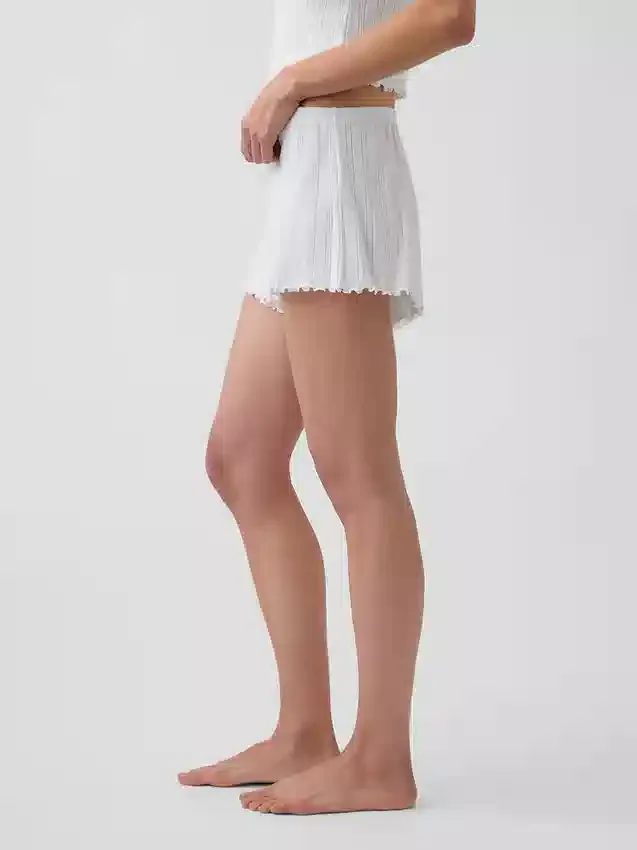 Pyjamas-Shorts i pointelle med vågig fåll