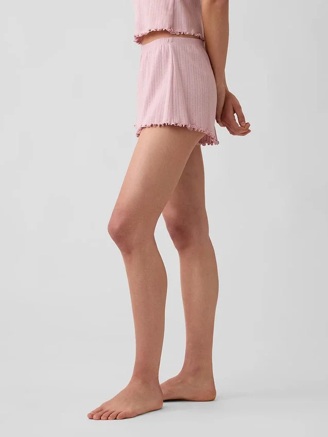 Pyjamas-Shorts i pointelle med vågig fåll