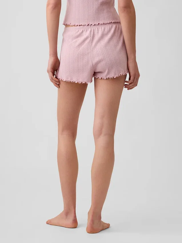 Pyjamas-Shorts i pointelle med vågig fåll