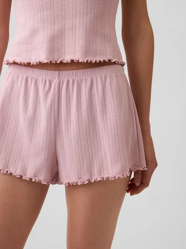 Pyjamas-Shorts i pointelle med vågig fåll