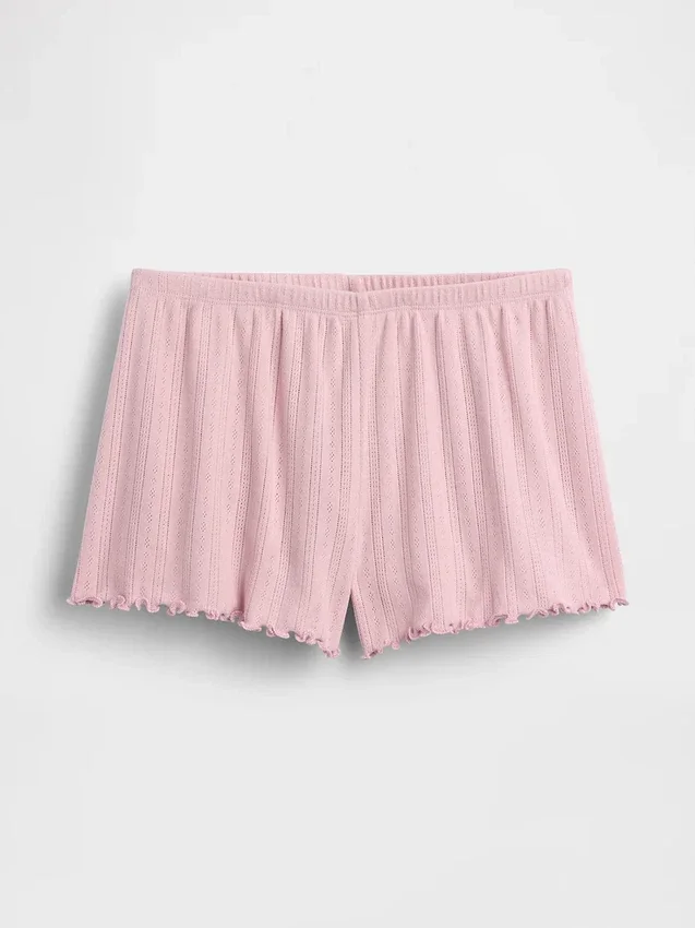 Pyjamas-Shorts i pointelle med vågig fåll