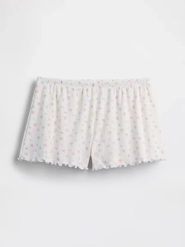 Pyjamas-Shorts i pointelle med vågig fåll
