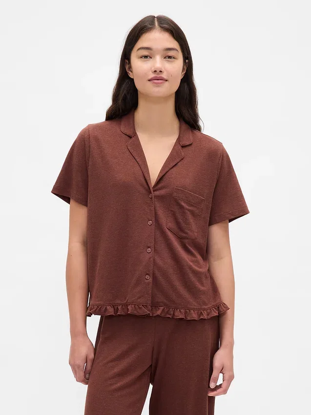 Pyjamas skjorta med volanger