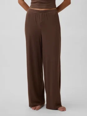Pyjamasbyxor med breda ben i miniribb