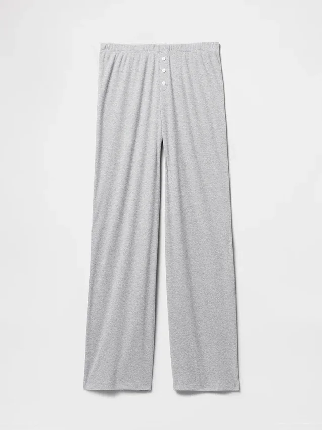 Pyjamasbyxor med breda ben i miniribb