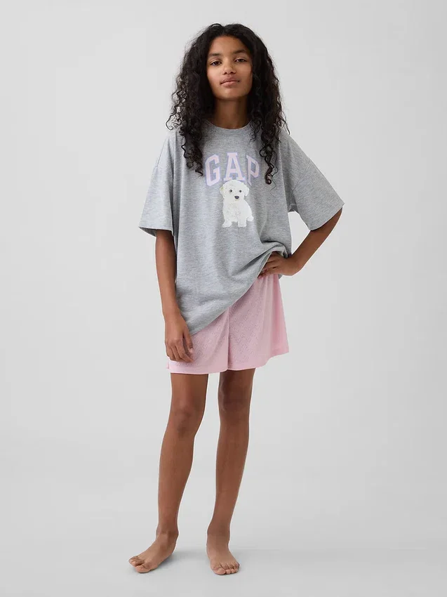 PyjamasShorts för barn i återvunnen pointelle