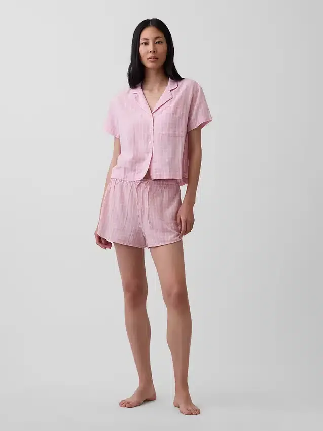 PyjamasShorts i skrynklig gasväv
