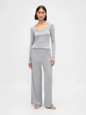 Pyjamasöverdel med mini-ribb och spetskant