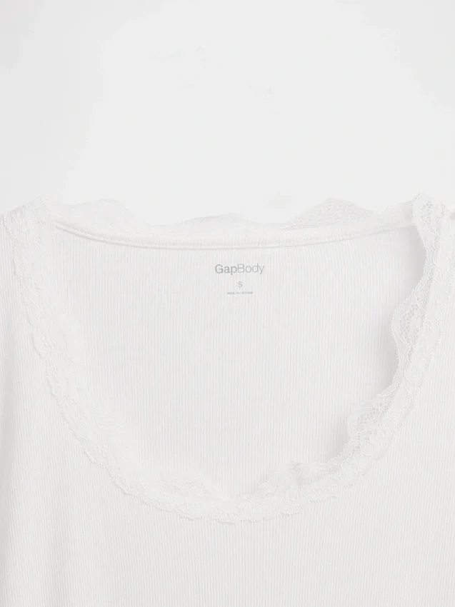 Pyjamasöverdel med mini-ribb och spetskant