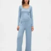 Pyjamasöverdel med mini-ribb och spetskant