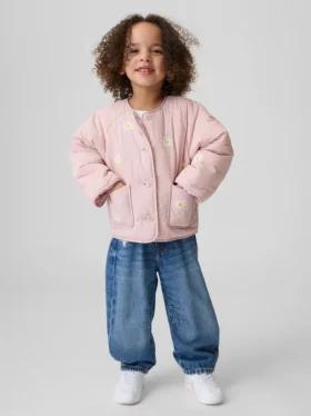 Quiltad jacka med blommig brodyr för Baby & Småbarn