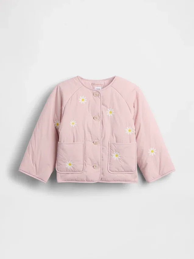 Quiltad jacka med blommig brodyr för Baby & Småbarn
