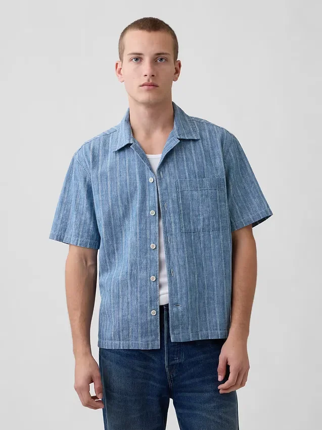 Resortskjorta i denim-dobby