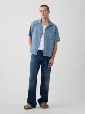 Resortskjorta i denim-dobby