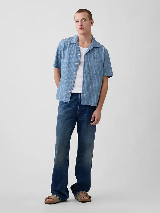 Resortskjorta i denim-dobby