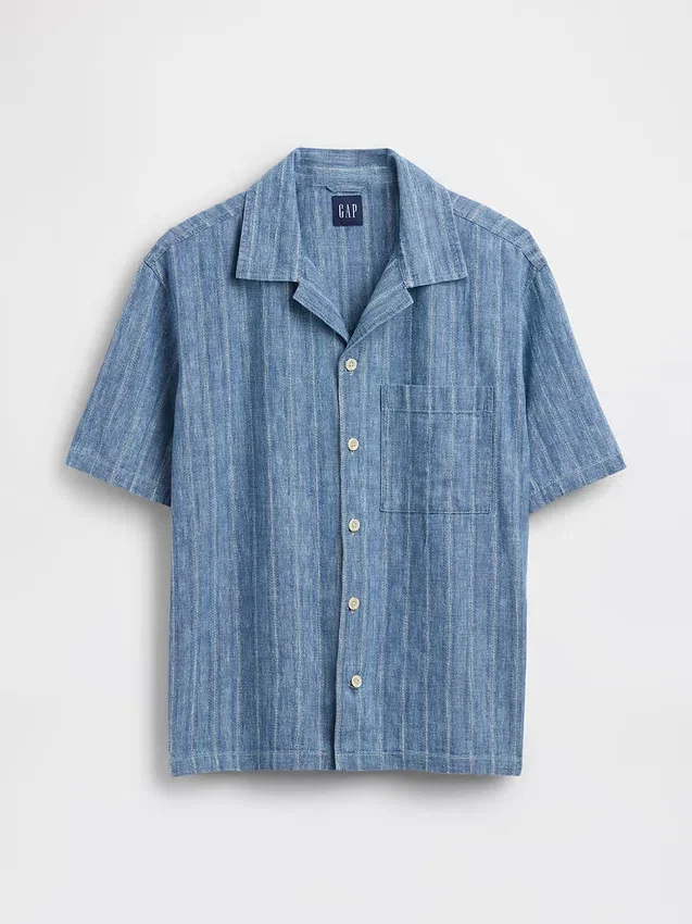 Resortskjorta i denim-dobby