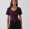 Ribbad T-shirt med rund hals