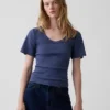 Ribbad T-shirt med rund hals