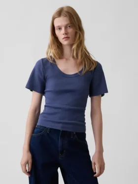 Ribbad T-shirt med rund hals