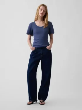 Ribbad T-shirt med rund hals