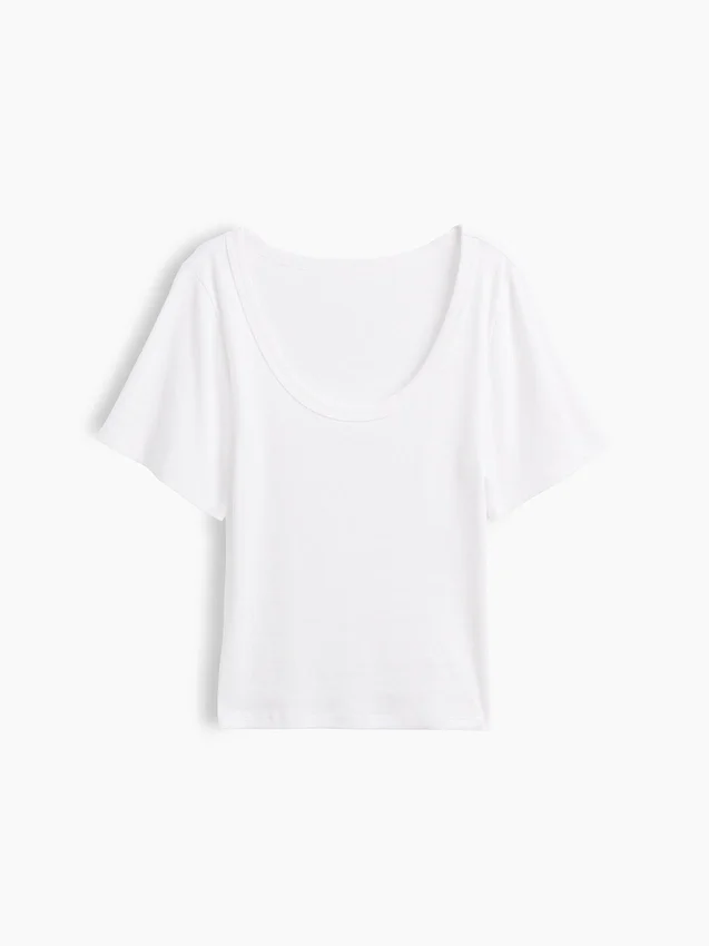 Ribbad T-shirt med rund hals