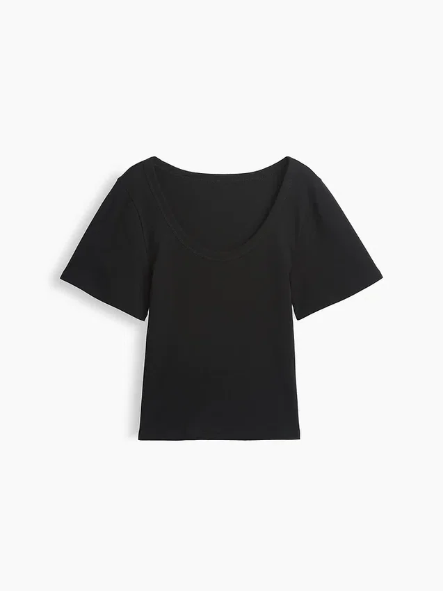 Ribbad T-shirt med rund hals