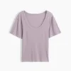 Ribbad T-shirt med rund hals