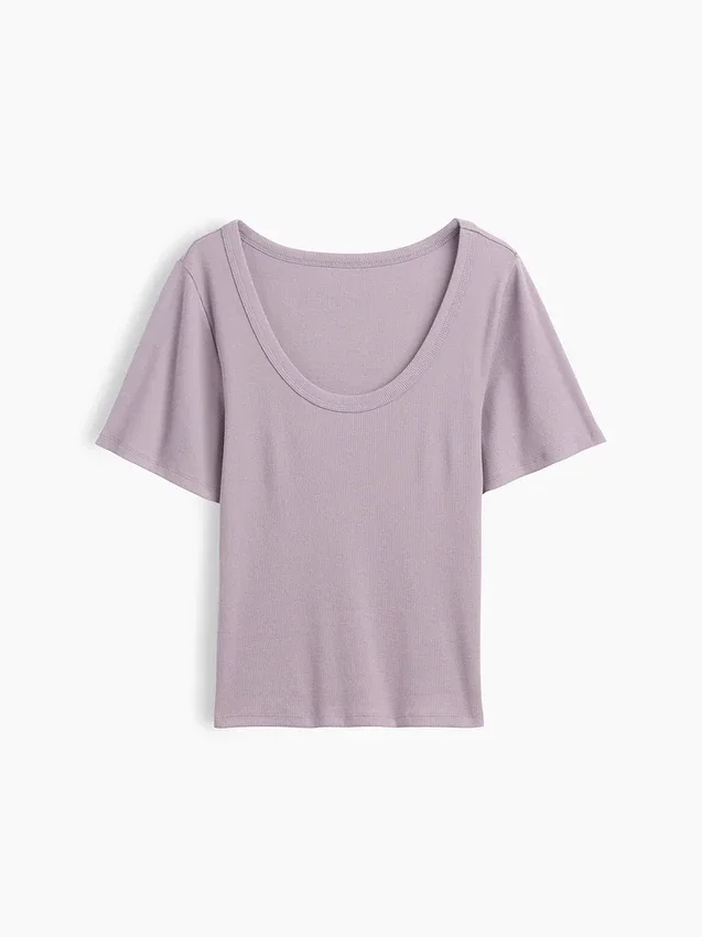 Ribbad T-shirt med rund hals