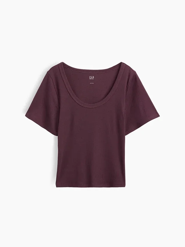 Ribbad T-shirt med rund hals